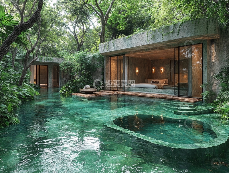 高清大图下载【趣麦麦图】泳池树屋1