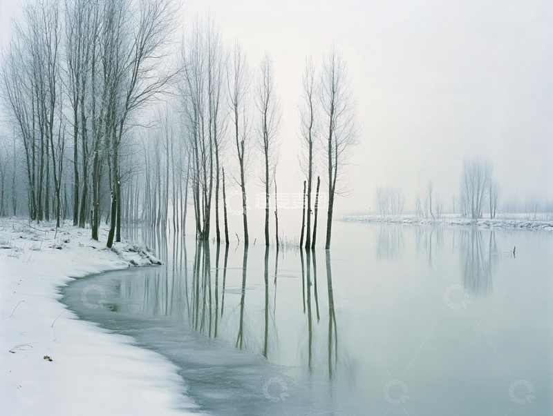 高清大图下载【趣麦麦图】冬日水中的柳树