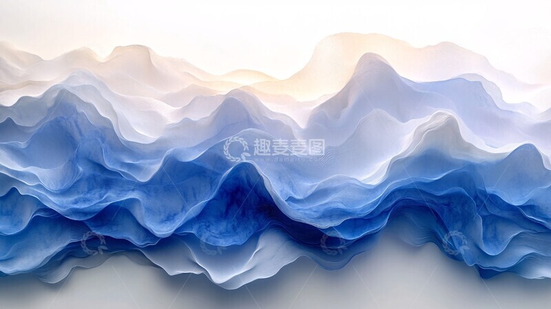 高清大图下载【趣麦麦图】白蓝渐变波浪卡1