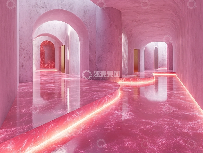 高清大图下载【趣麦麦图】粉色大理石纹路的拱形长廊