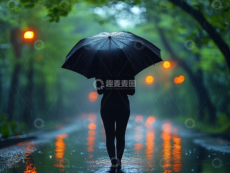 高清大图下载【趣麦麦图】雨中女孩背影1