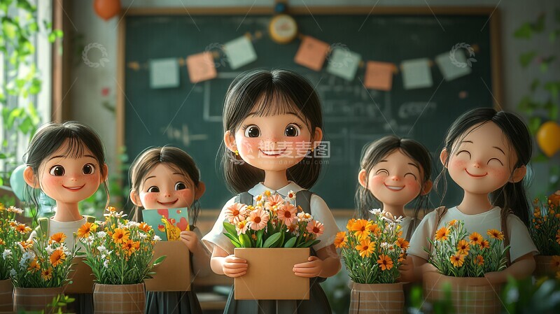 高清大图下载【趣麦麦图】学生庆祝教师节