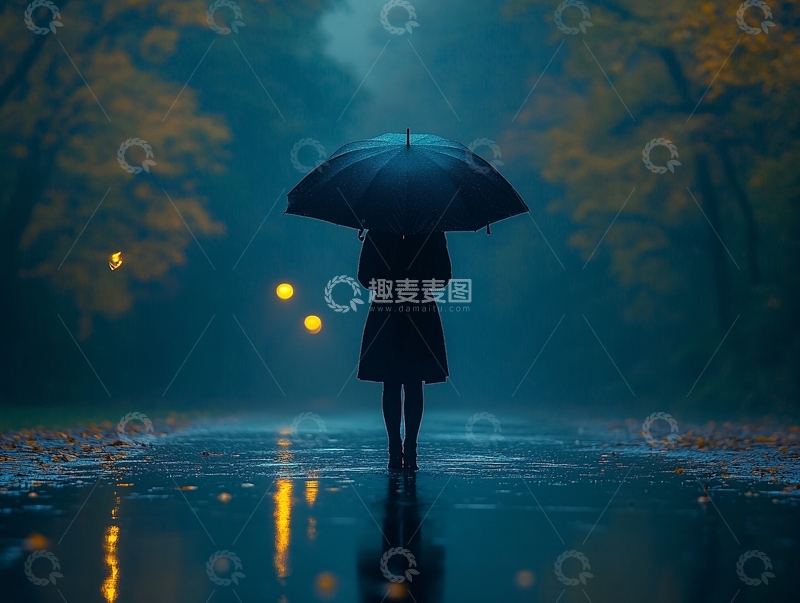 高清大图下载【趣麦麦图】夜雨赶路的女人3