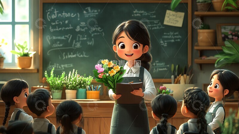 高清大图下载【趣麦麦图】老师送花给学生3