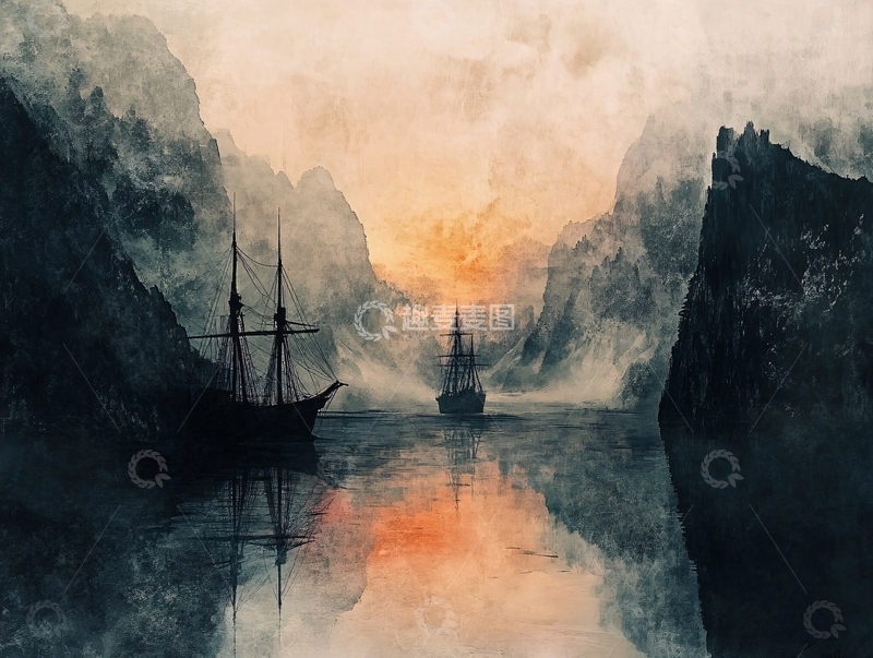 高清大图下载【趣麦麦图】水彩孤舟9