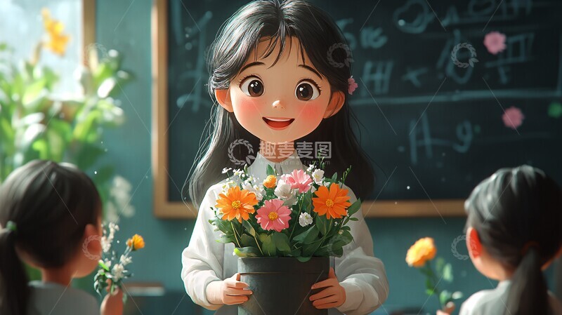 高清大图下载【趣麦麦图】老师送花给学生2