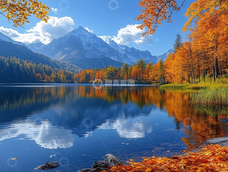 高清大图下载【趣麦麦图】高山湖泊森林雪山黄叶5