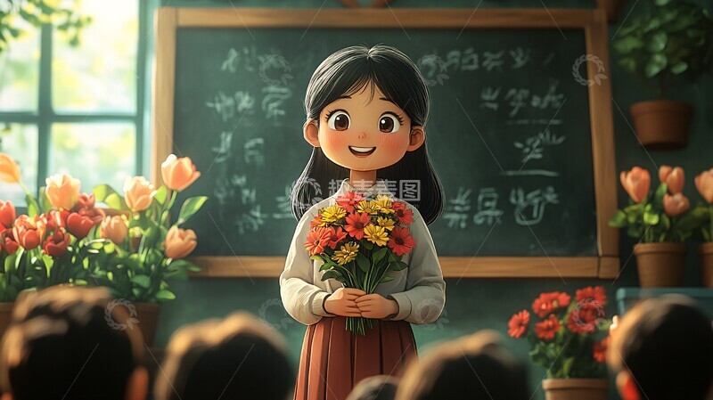 高清大图下载【趣麦麦图】老师送花给学生1