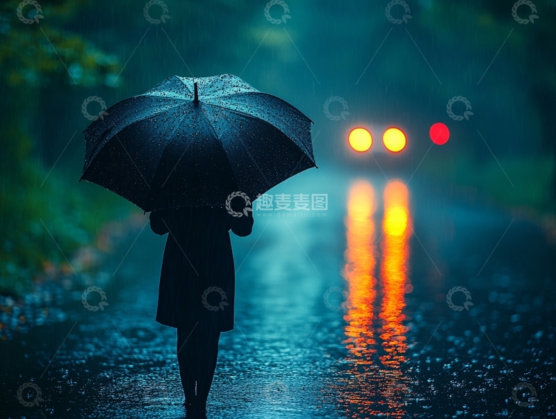 高清大图下载【趣麦麦图】夜雨赶路的女人2