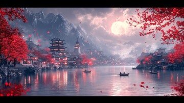 古寺月夜山水图1