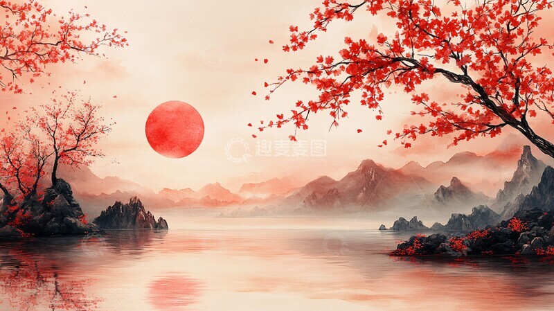 高清大图下载【趣麦麦图】樱花与灯笼的夜晚2