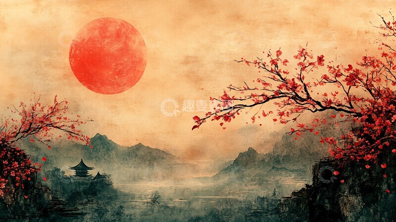 高清大图下载【趣麦麦图】樱花与灯笼的夜晚3