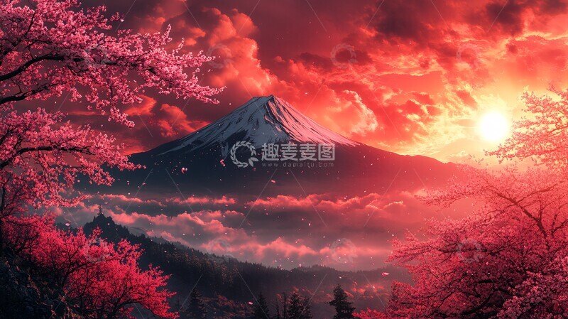 高清大图下载【趣麦麦图】富士樱花红富士樱花天空