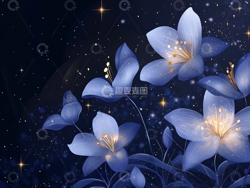 高清大图下载【趣麦麦图】深蓝背景荷花图14