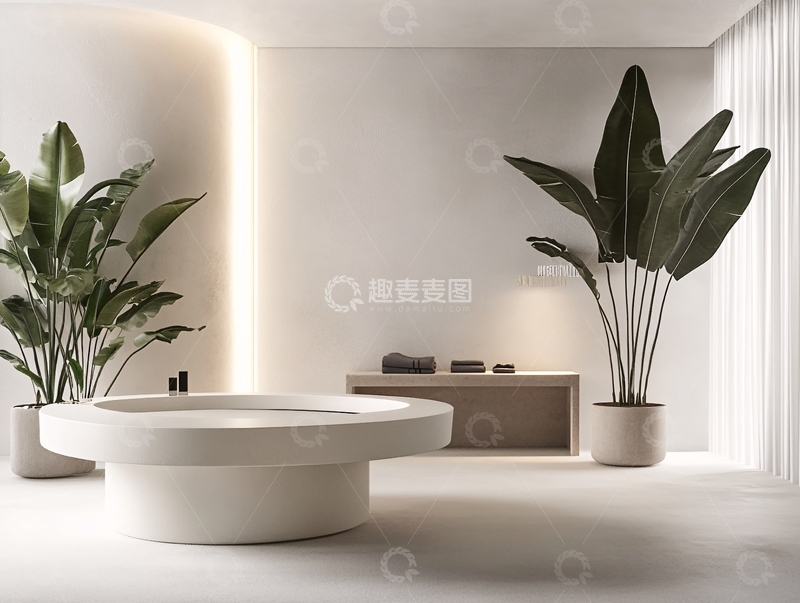 高清大图下载【趣麦麦图】棕榈树盆栽浴缸