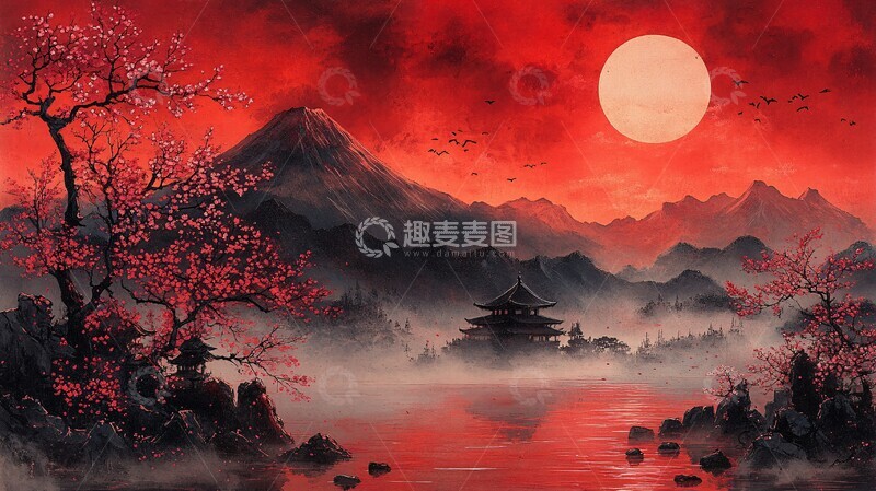 高清大图下载【趣麦麦图】樱花富士樱花富士红色