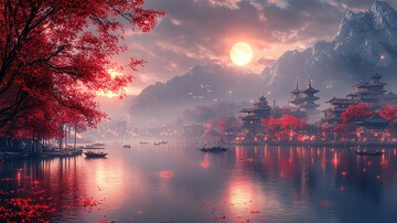 古寺月夜山水图2