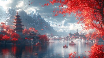 古寺月夜山水图3