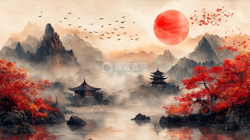 高清大图下载【趣麦麦图】樱花与灯笼的夜晚1