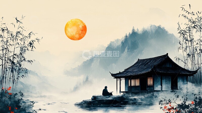 高清大图下载【趣麦麦图】竹林隐居图竹林房屋隐居2