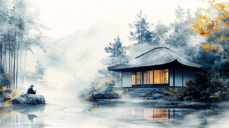 高清大图下载【趣麦麦图】竹林隐居图竹林房屋隐居3