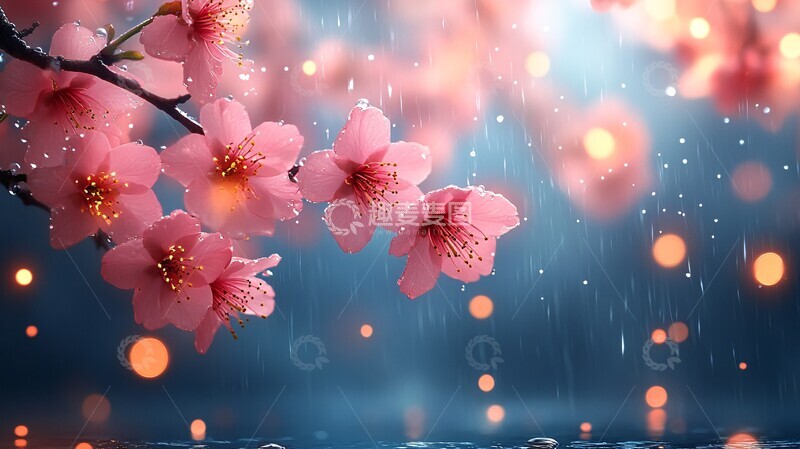 高清大图下载【趣麦麦图】樱花夜色图樱花夜色蓝色1