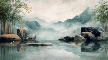 竹桃静谧静谧绿色蓝色