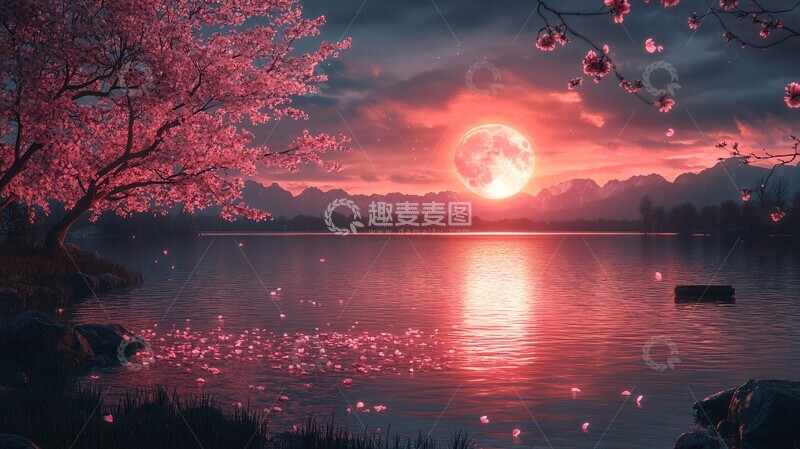 高清大图下载【趣麦麦图】樱花月夜海樱花月夜科幻