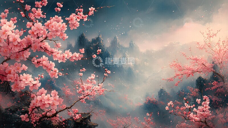 高清大图下载【趣麦麦图】樱花夜色图樱花夜色蓝色3