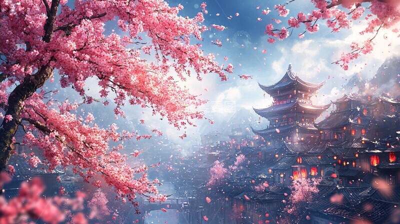 高清大图下载【趣麦麦图】樱花夜色图樱花夜色蓝色