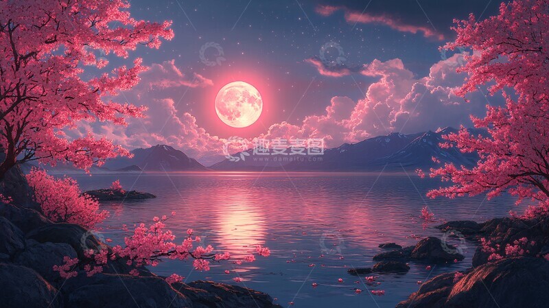 高清大图下载【趣麦麦图】樱花月夜海樱花月夜科幻2