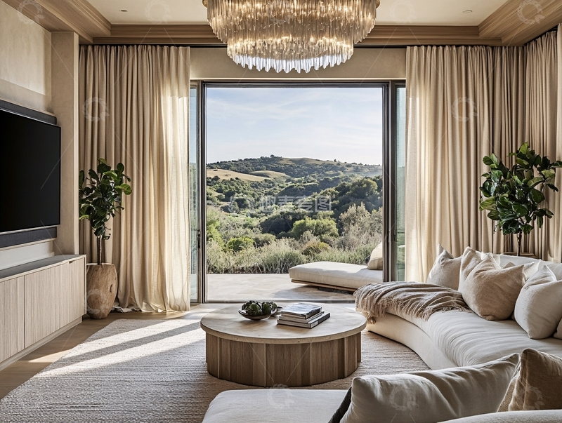 高清大图下载【趣麦麦图】大气客厅落地门窗场景54