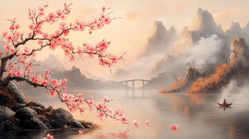 桃花流水图桃花流水渔夫2