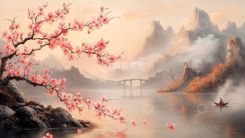 高清大图下载【趣麦麦图】桃花流水图桃花流水渔夫2