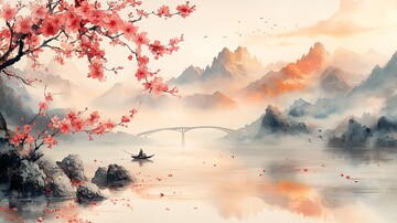 桃花流水图桃花流水渔夫