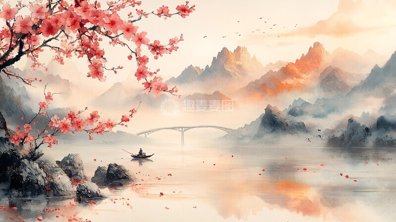 高清大图下载【趣麦麦图】桃花流水图桃花流水渔夫