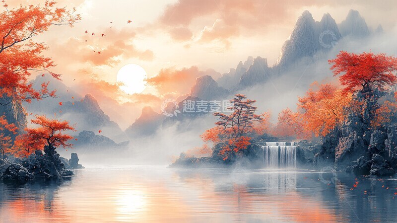 高清大图下载【趣麦麦图】山水画卷山水画卷自然3