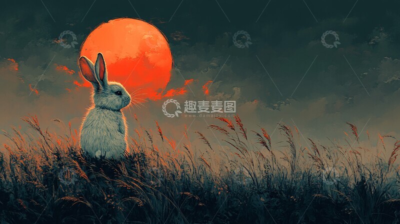 高清大图下载【趣麦麦图】兔子与山水兔子山水云雾1