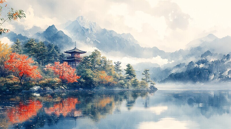 高清大图下载【趣麦麦图】山水画卷山水画卷自然1