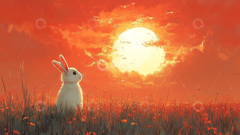 高清大图下载【趣麦麦图】兔子与山水兔子山水云雾3