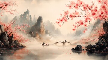 桃花流水图桃花流水渔夫3