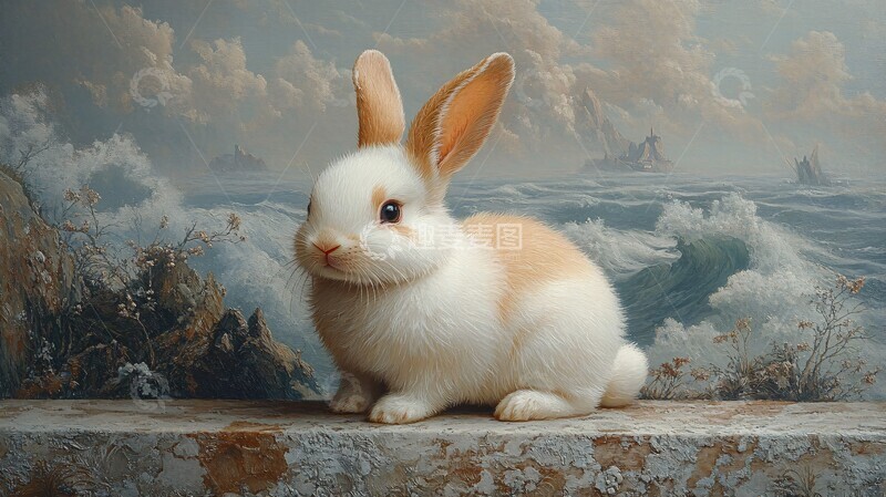 高清大图下载【趣麦麦图】兔子与山水兔子山水云雾2