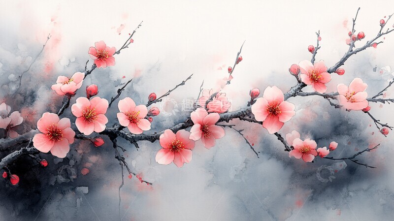 高清大图下载【趣麦麦图】樱花水墨简约图1