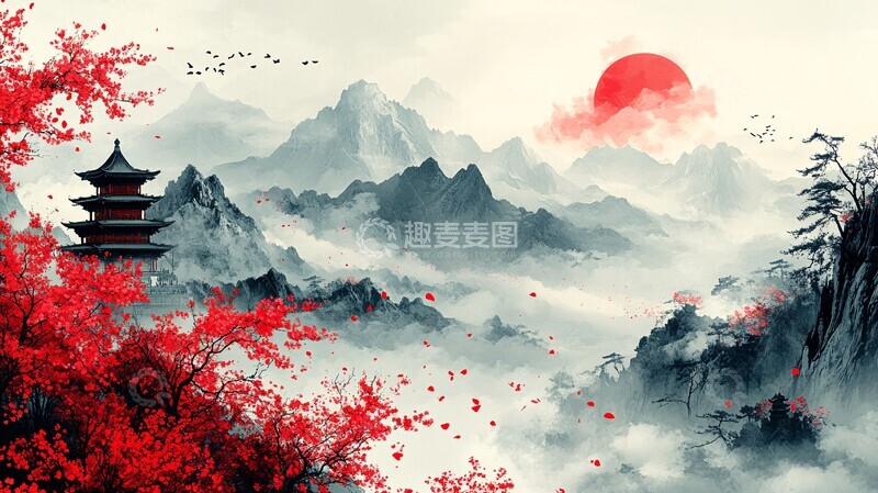 高清大图下载【趣麦麦图】樱花山景图樱花山云