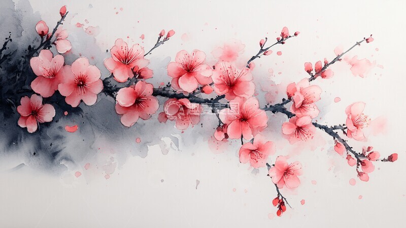高清大图下载【趣麦麦图】樱花水墨简约图