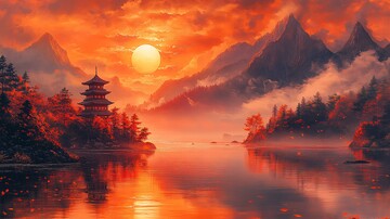 山水日落图山水日落日本