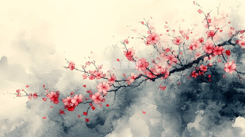 高清大图下载【趣麦麦图】樱花水墨简约图2