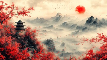 樱花山景图樱花山云1