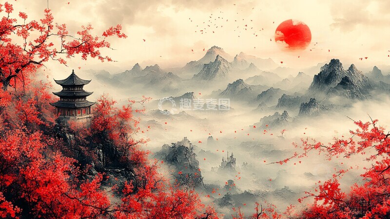 高清大图下载【趣麦麦图】樱花山景图樱花山云1