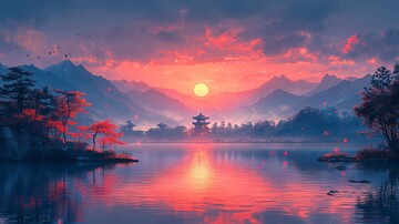 山水日落图山水日落日本2